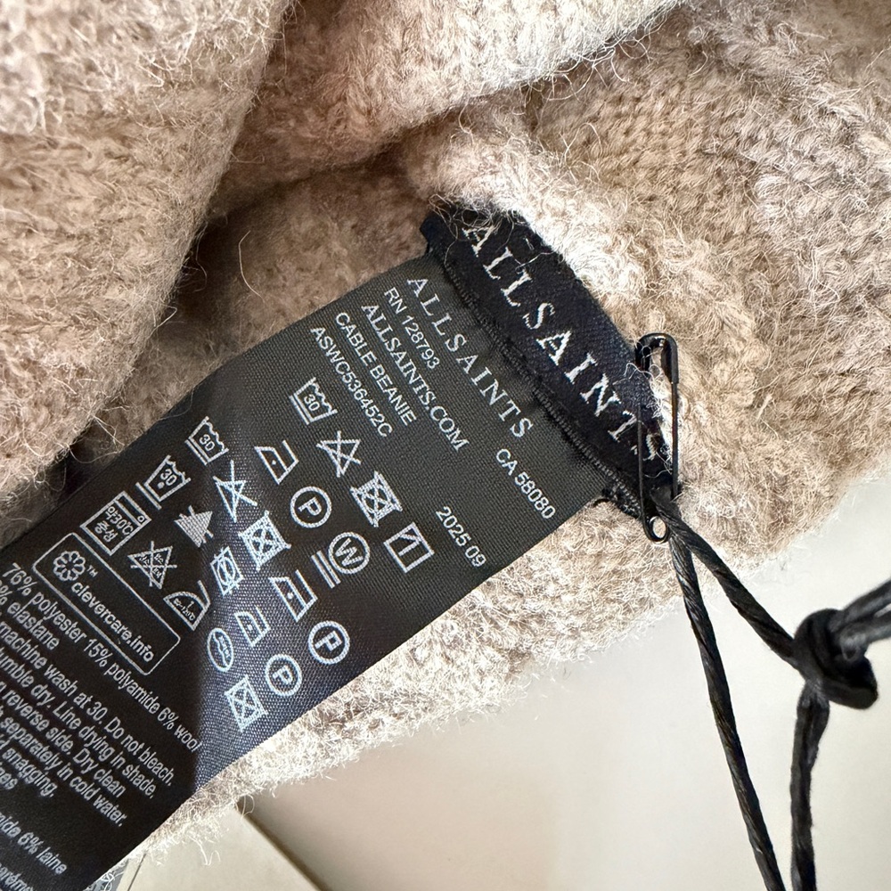 AllSaints Cable Knit Beanie Hat Ganache Brown Marl One Size New - Picture 3 of 5